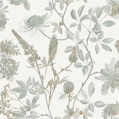 DecoratorsBest Botanical Print Green with Ecru Cream Ground Wallpaper