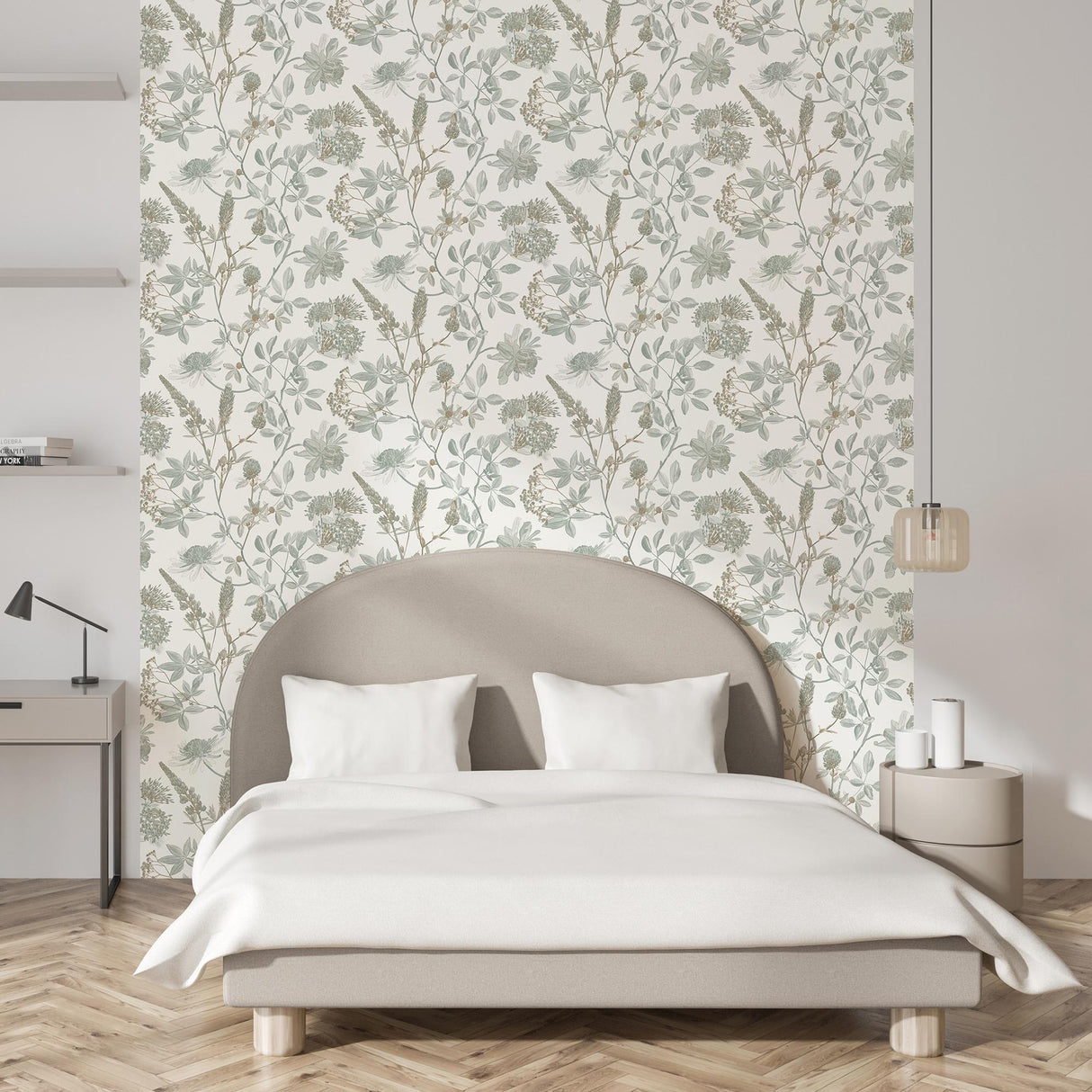 DecoratorsBest Botanical Print Green with Ecru Cream Ground Wallpaper