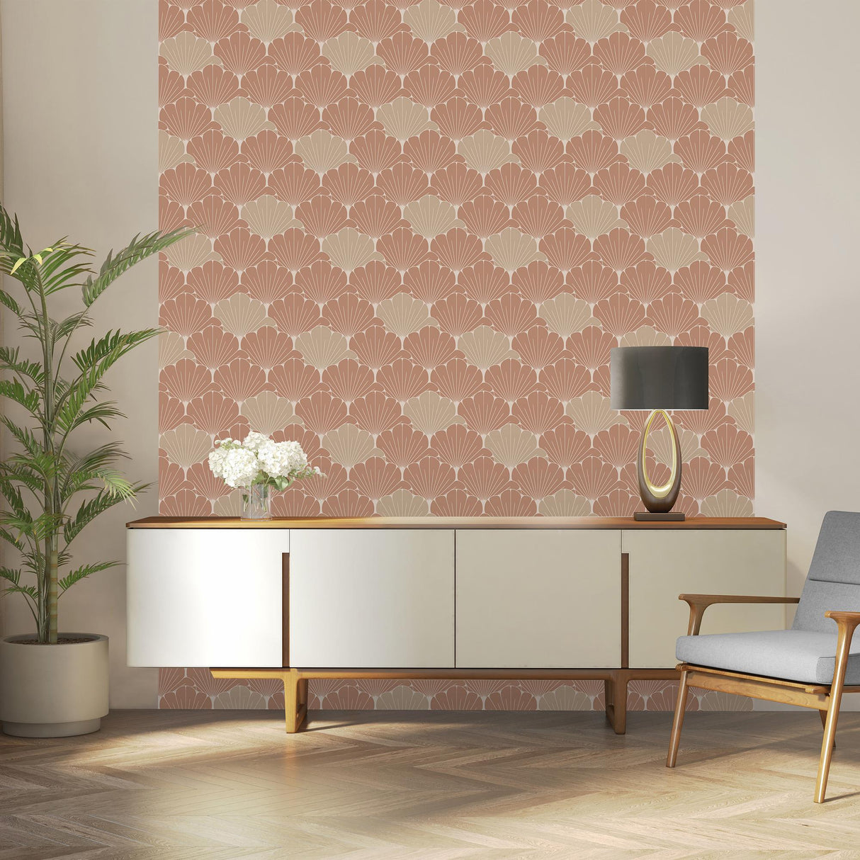 DecoratorsBest Giant Art Deco Gingko Leaf Burnt Orange Ochre Wallpaper