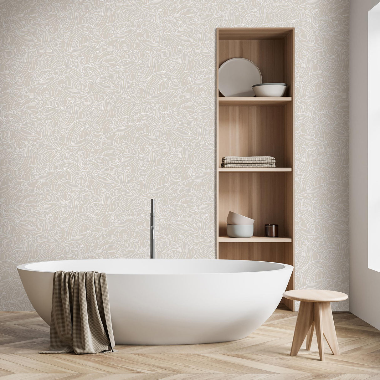 DecoratorsBest Big Wave Beige Cream Wallpaper