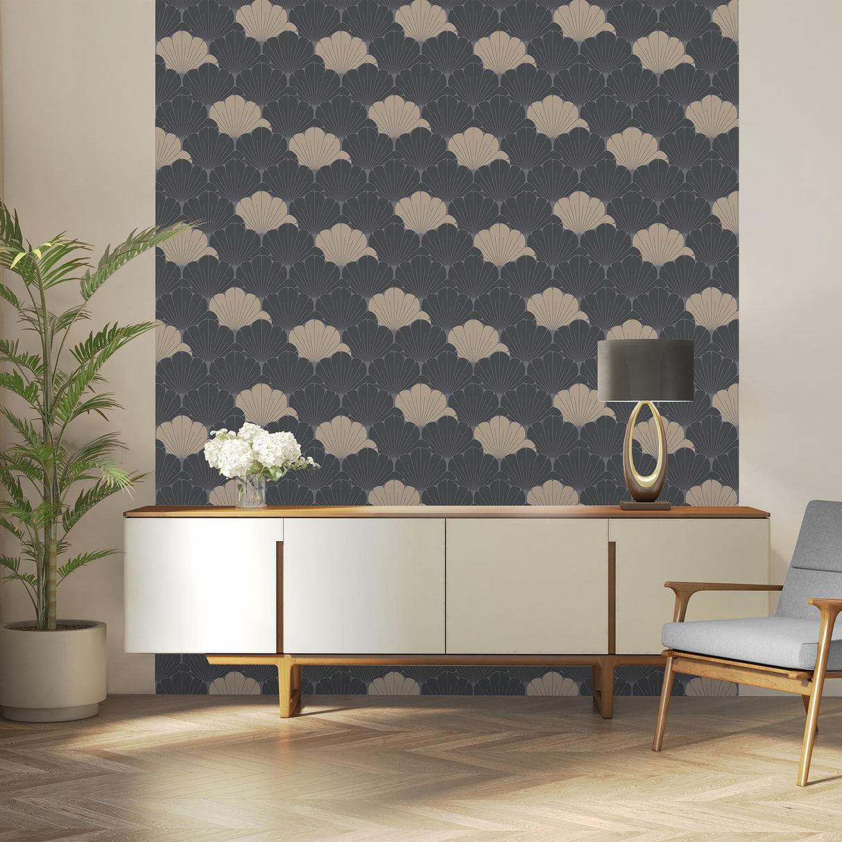 DecoratorsBest Giant Art Deco Gingko Leaf Black Wallpaper