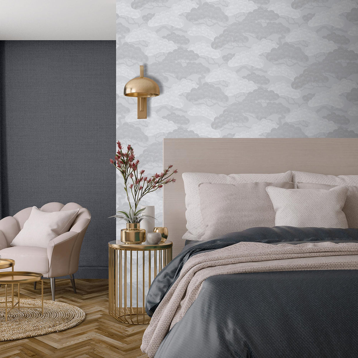 DecoratorsBest Bonsai Grove Light Grey Wallpaper