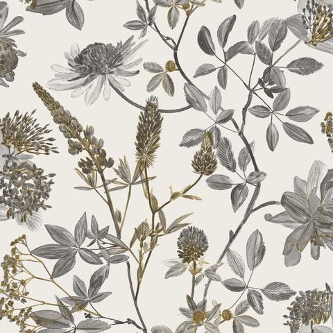 DecoratorsBest Botanical Print Grey with Ecru Cream Ground Wallpaper
