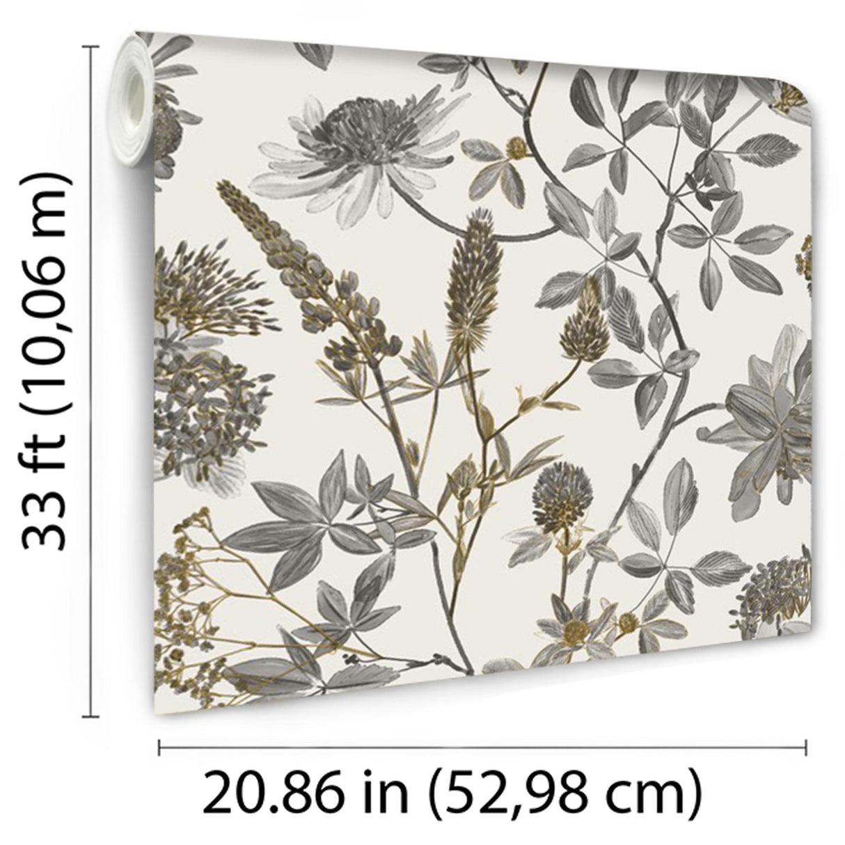 DecoratorsBest Botanical Print Grey with Ecru Cream Ground Wallpaper
