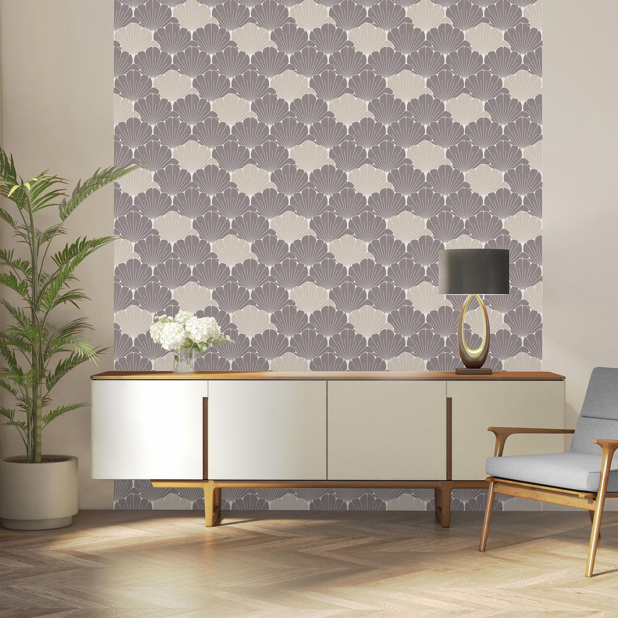 DecoratorsBest Giant Art Deco Gingko Leaf Grey & Cream Wallpaper