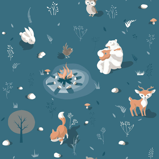 DecoratorsBest Woodland Friends Blue Wallpaper