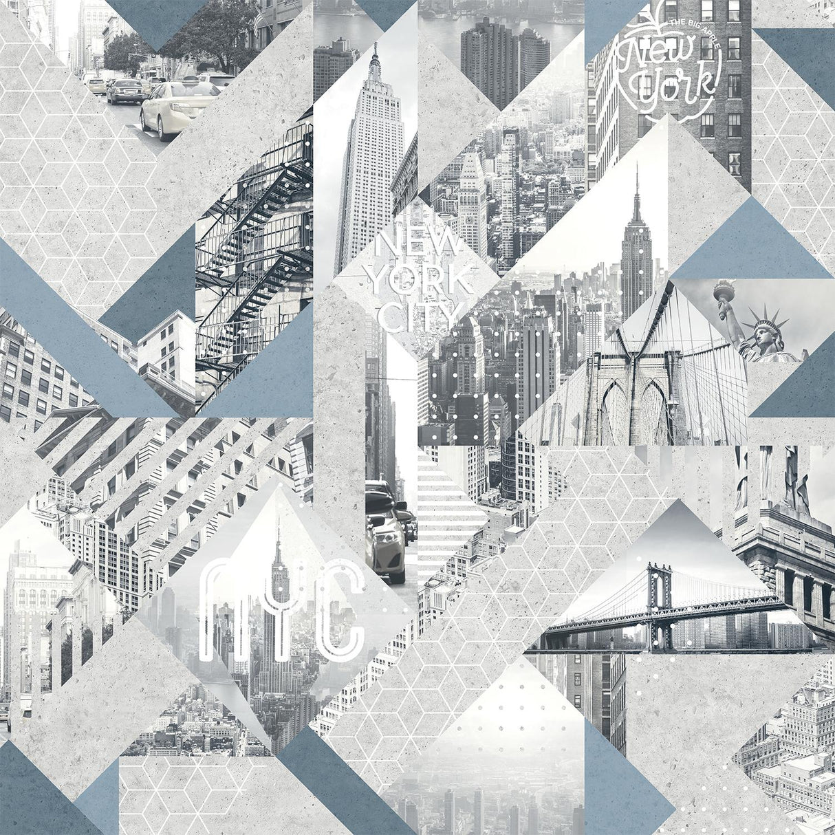 DecoratorsBest NYC Geo Collage Blue Grey Wallpaper
