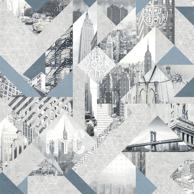 DecoratorsBest NYC Geo Collage Blue Grey Wallpaper