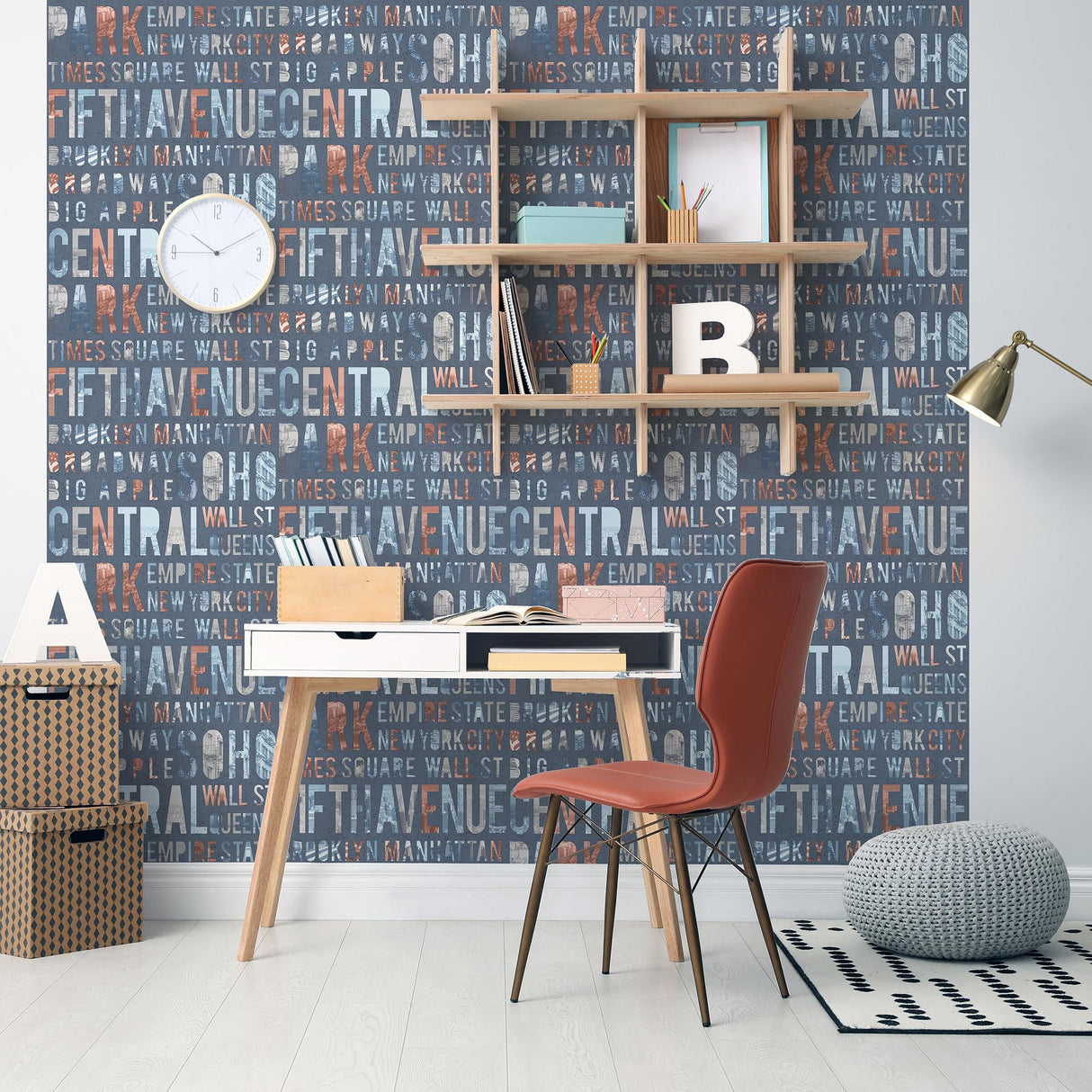 DecoratorsBest New York Typo Blue Wallpaper