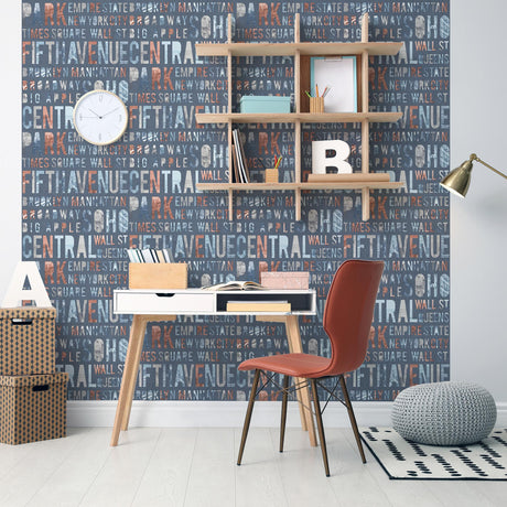 DecoratorsBest New York Typo Blue Wallpaper