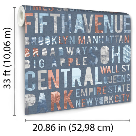 DecoratorsBest New York Typo Blue Wallpaper