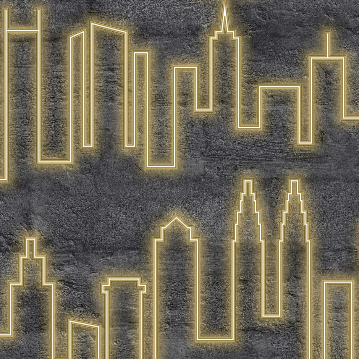 DecoratorsBest Neon City Skyline Yellow Wallpaper
