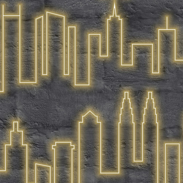 DecoratorsBest Neon City Skyline Yellow Wallpaper