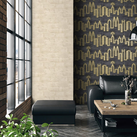 DecoratorsBest Neon City Skyline Yellow Wallpaper
