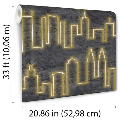 DecoratorsBest Neon City Skyline Yellow Wallpaper