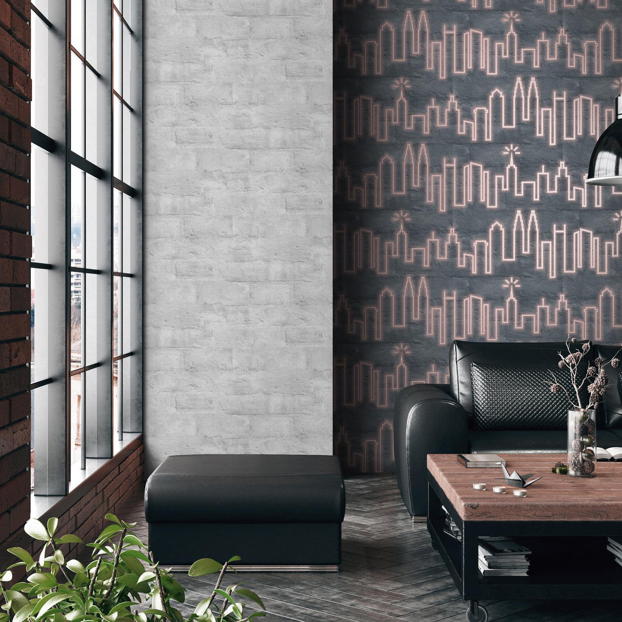 DecoratorsBest Neon City Skyline Pink Wallpaper