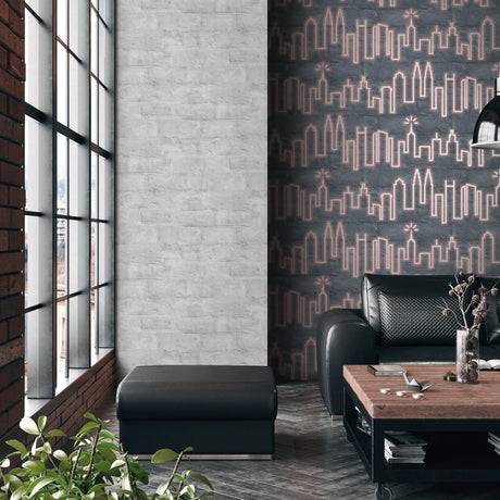 DecoratorsBest Neon City Skyline Pink Wallpaper