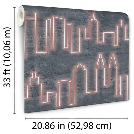 DecoratorsBest Neon City Skyline Pink Wallpaper