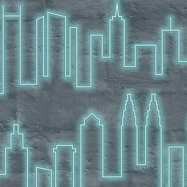 DecoratorsBest Neon City Skyline Aqua Wallpaper