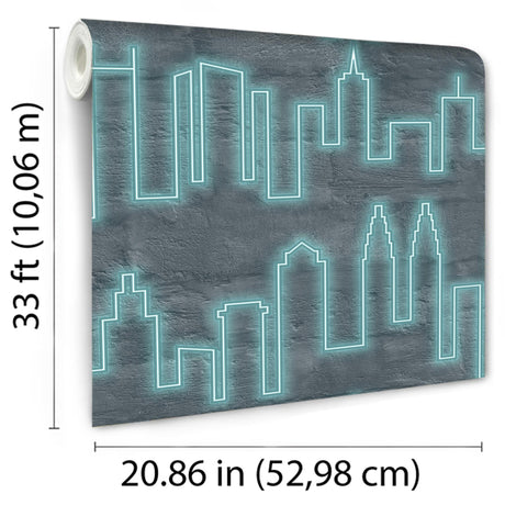 DecoratorsBest Neon City Skyline Aqua Wallpaper