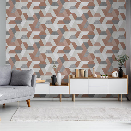 DecoratorsBest Loft Geometric Terracotta & Greys Wallpaper