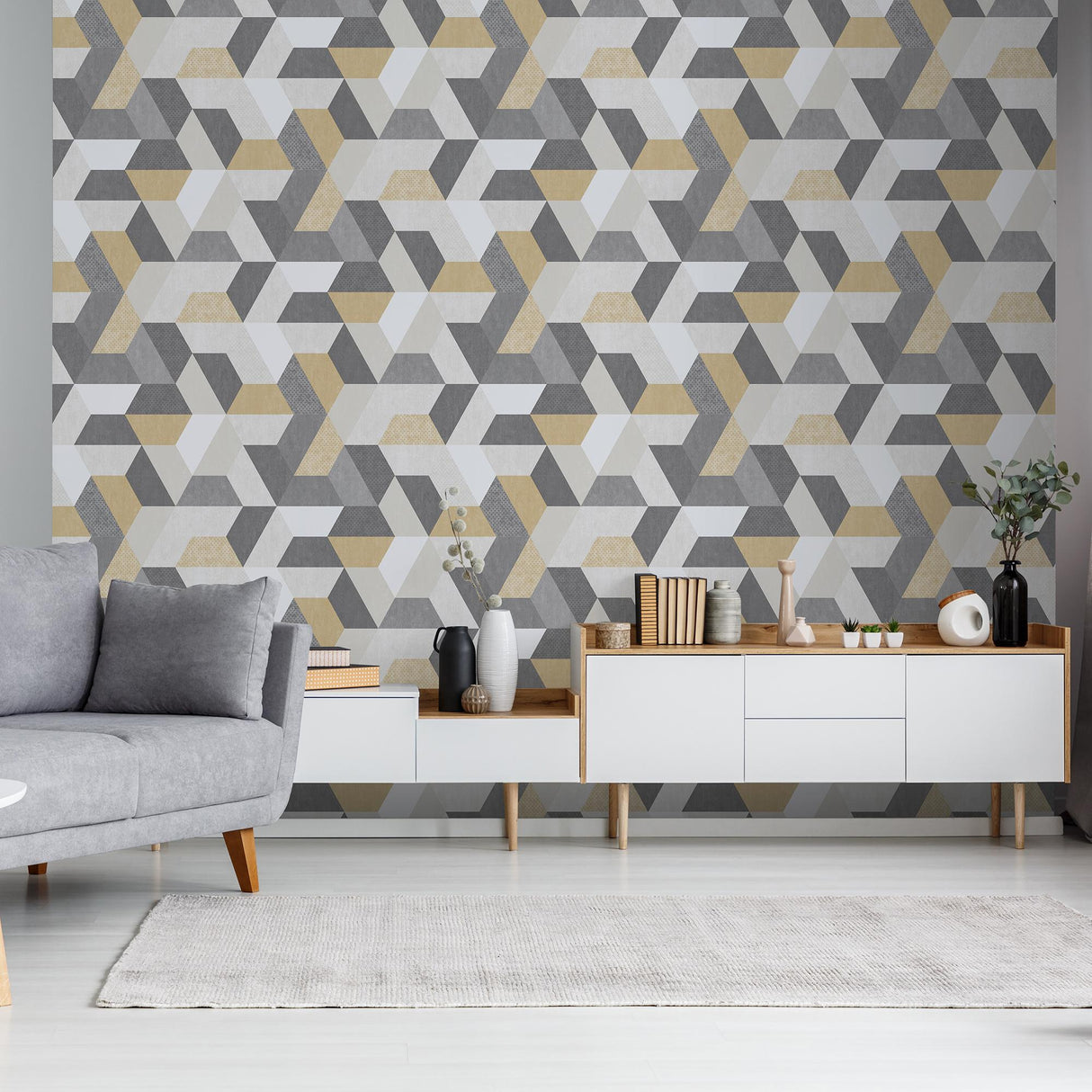 DecoratorsBest Loft Geometric Yellow & Greys Wallpaper