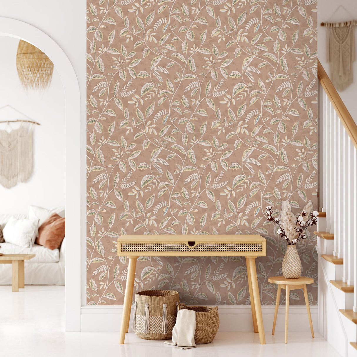 DecoratorsBest Tranquil Leafy Vine Orange Wallpaper