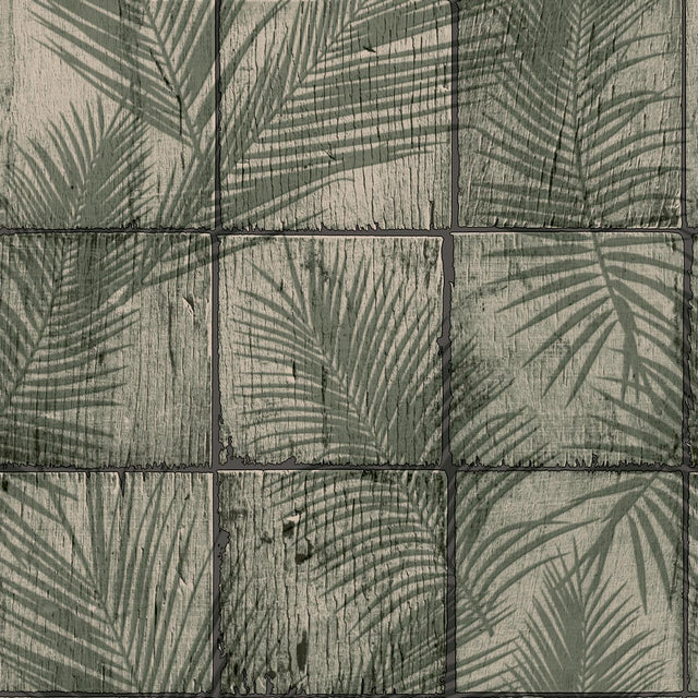 DecoratorsBest Rustic Palm Shadow Tile Green Wallpaper