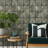DecoratorsBest Rustic Palm Shadow Tile Green Wallpaper