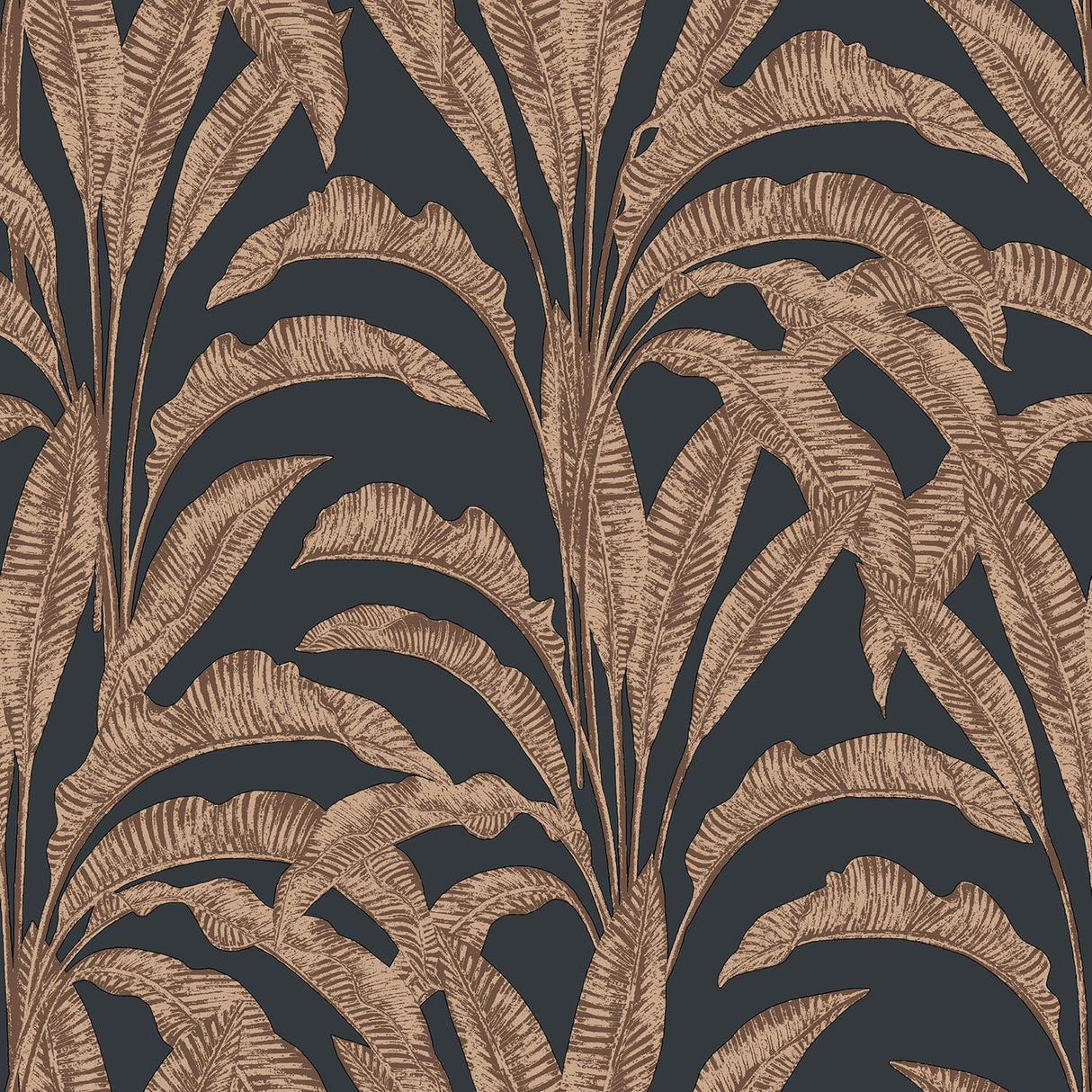 DecoratorsBest Luxe Tropical Palm Orange on Black Ground Wallpaper