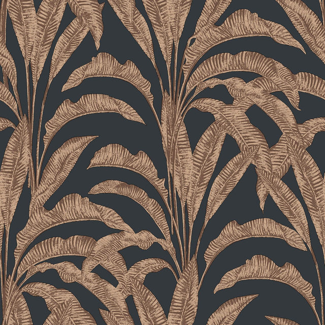 DecoratorsBest Luxe Tropical Palm Orange on Black Ground Wallpaper