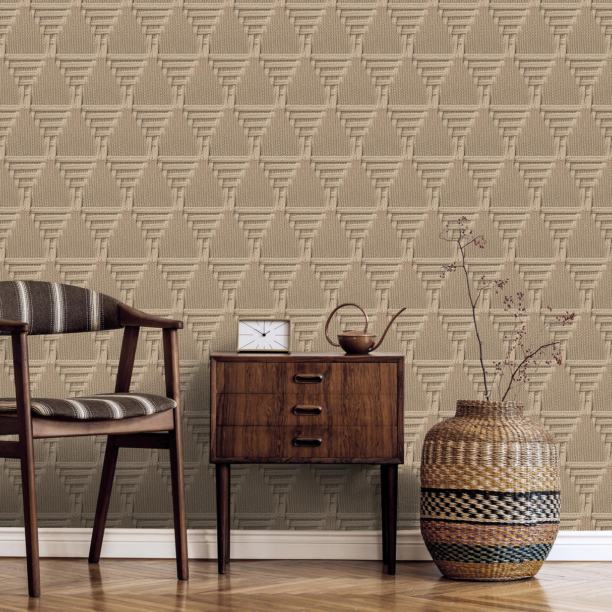 DecoratorsBest Rope Weave Diamond Beige Wallpaper