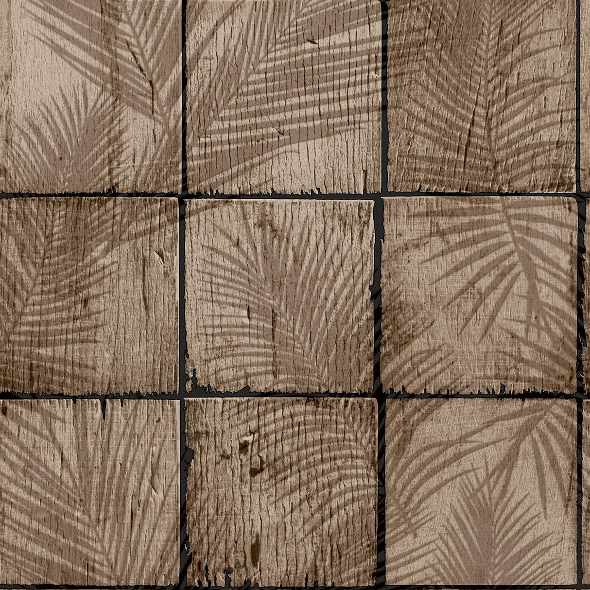 DecoratorsBest Rustic Palm Shadow Tile Taupe Wallpaper