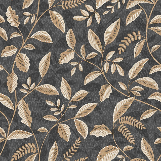 DecoratorsBest Tranquil Leafy Vine Black & Beige Wallpaper