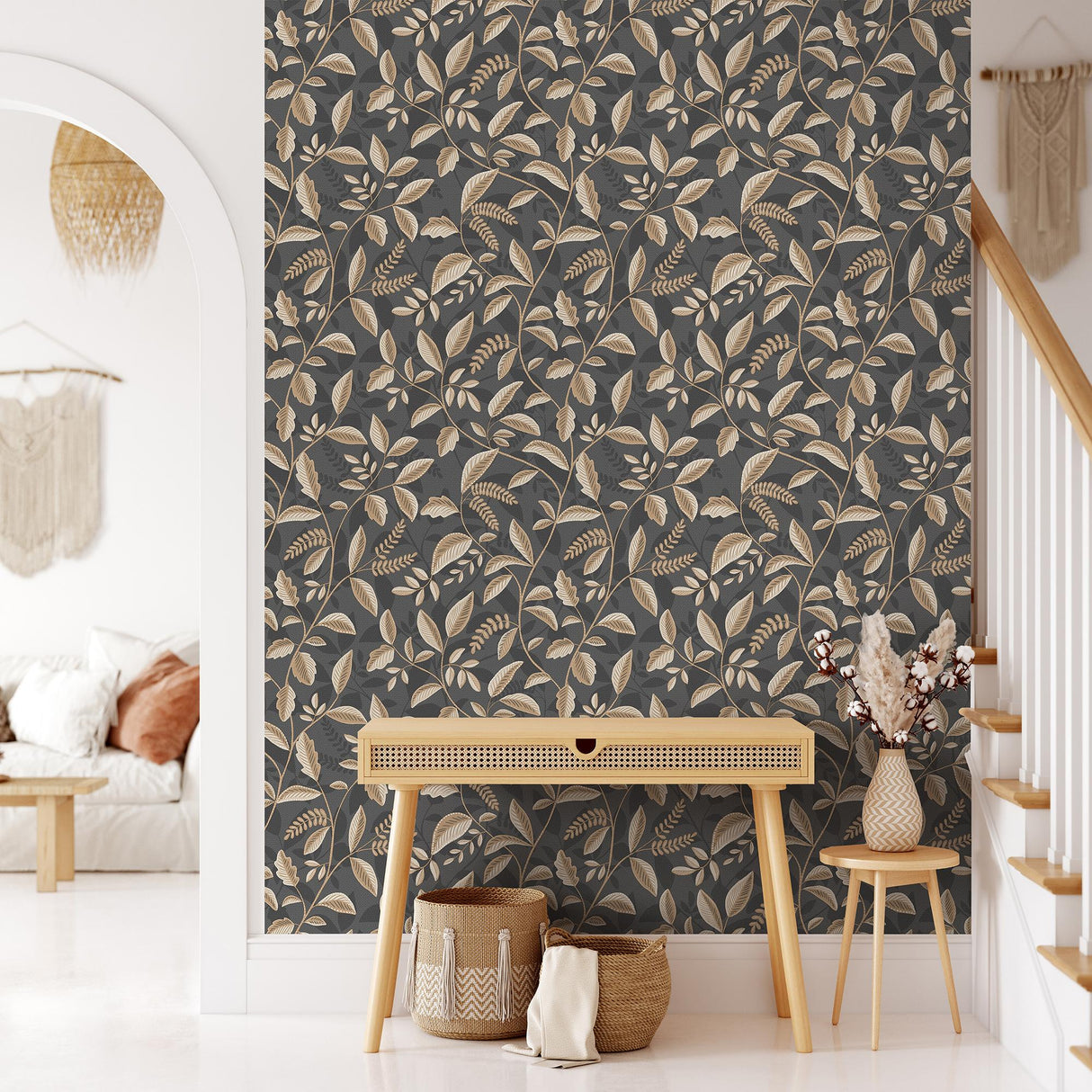 DecoratorsBest Tranquil Leafy Vine Black & Beige Wallpaper