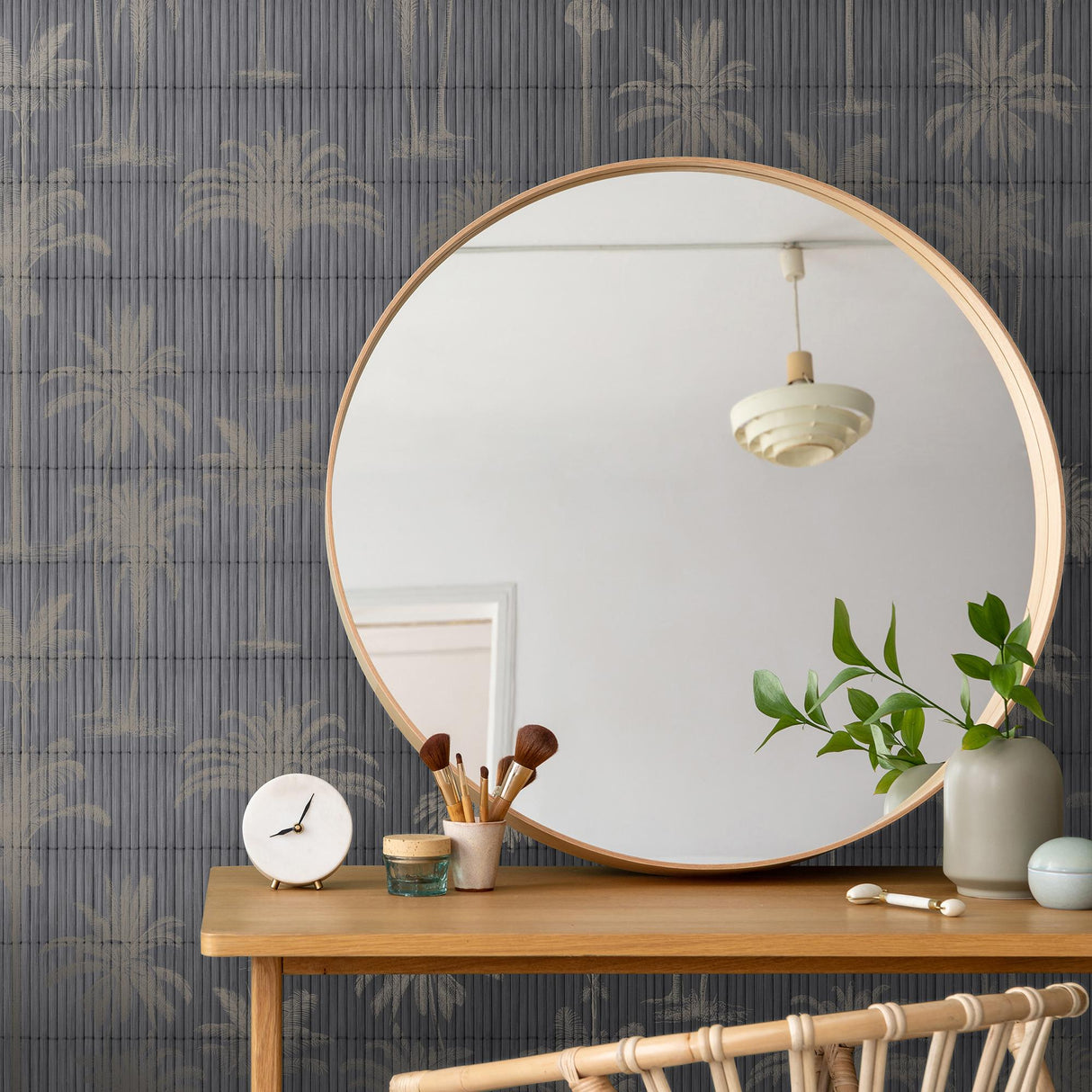 DecoratorsBest Vintage Palm Grove Dark Grey Wallpaper