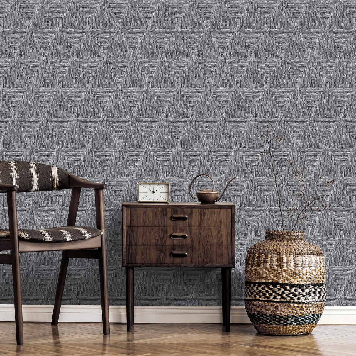 DecoratorsBest Rope Weave Diamond Dark Grey Wallpaper
