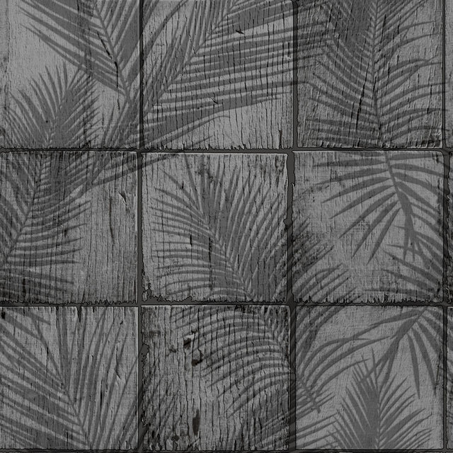 DecoratorsBest Rustic Palm Shadow Tile Grey Wallpaper