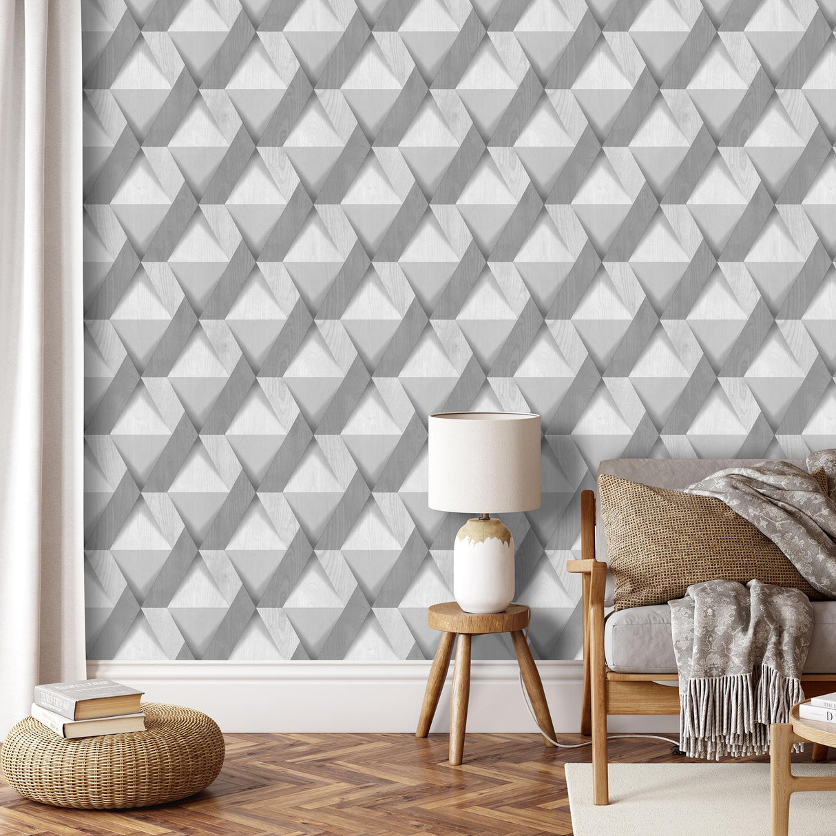 DecoratorsBest Modern Losange Wood Light Grey Wallpaper