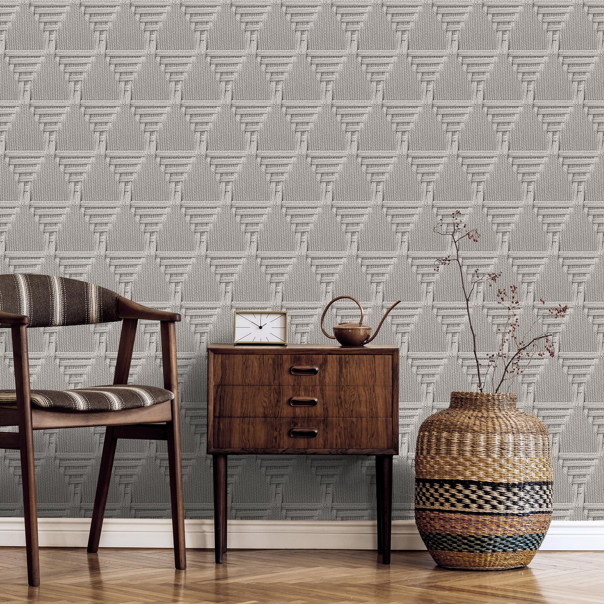 DecoratorsBest Rope Weave Diamond Light Grey Wallpaper
