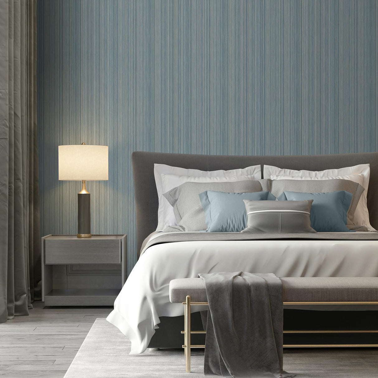 DecoratorsBest Glint Stria Stripe Blue Wallpaper
