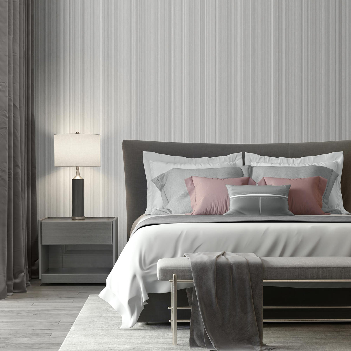 DecoratorsBest Glint Stria Stripe Light Grey Wallpaper