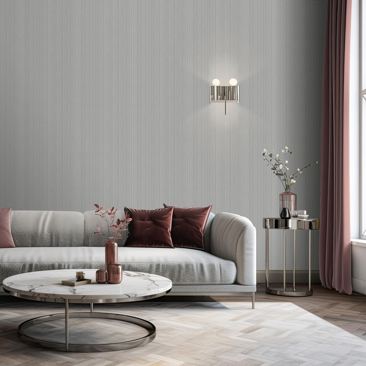 DecoratorsBest Glint Stria Stripe Light Grey Wallpaper