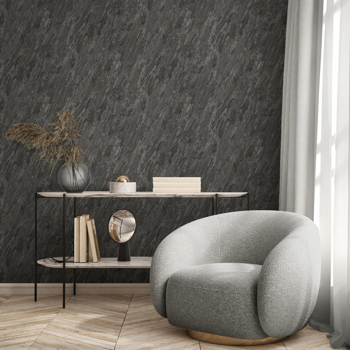 DecoratorsBest Luxe Marble with Glint Dust Black Wallpaper
