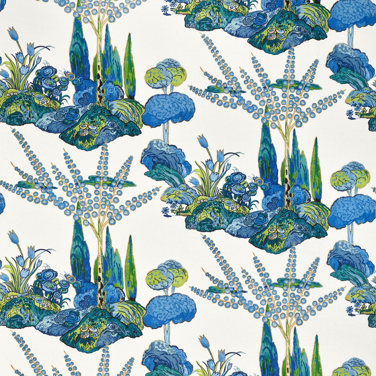 Thibaut Orleans Blue And Green Fabric