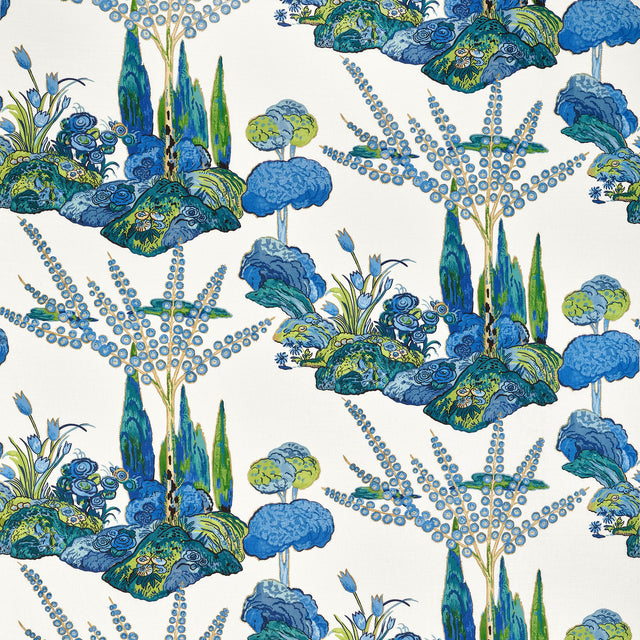 Thibaut Orleans Blue And Green Fabric