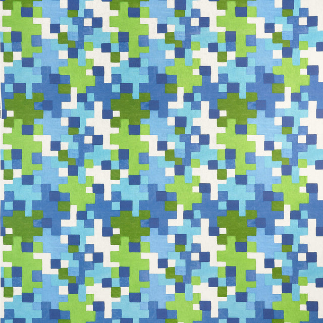 Thibaut Pixel Blue And Green Fabric