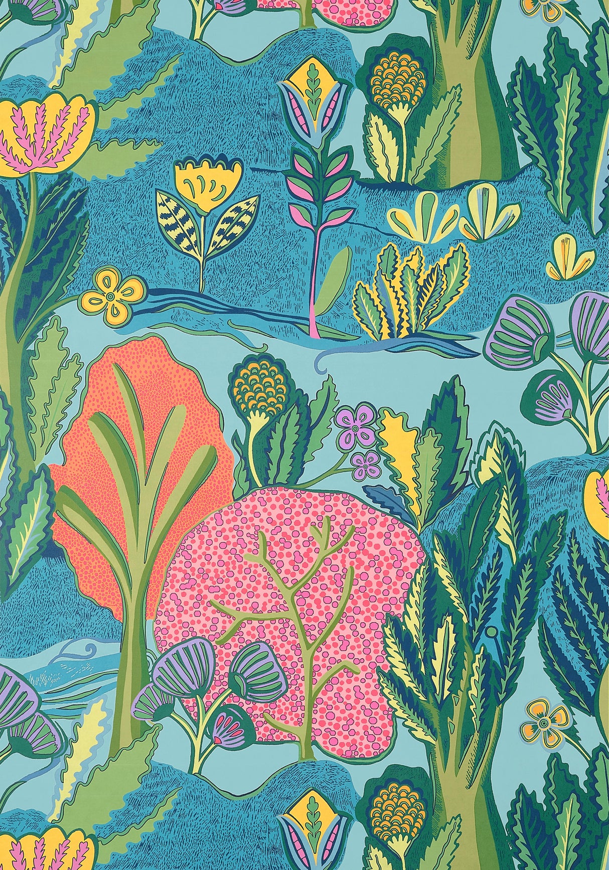 Thibaut Tangerine and Turquoise S Wallpaper