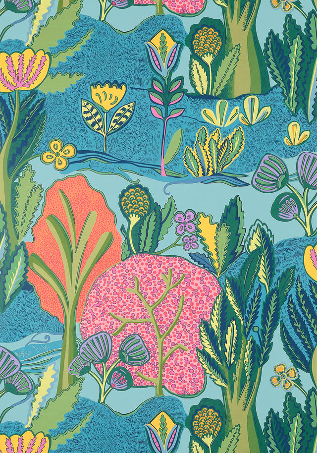 Thibaut Tangerine and Turquoise S Wallpaper