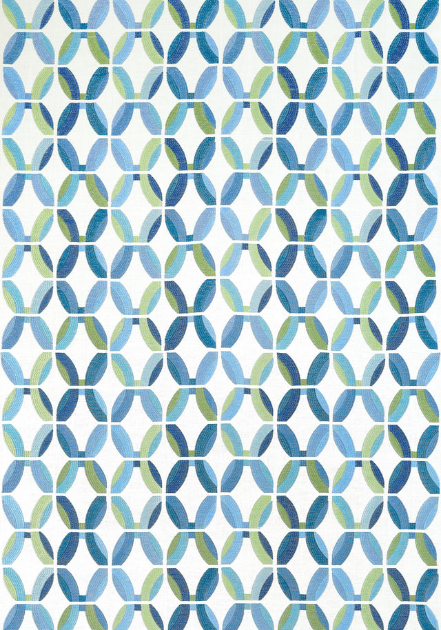 Thibaut PASSAGEWAY EMBROIDERY Blue and Green Fabric